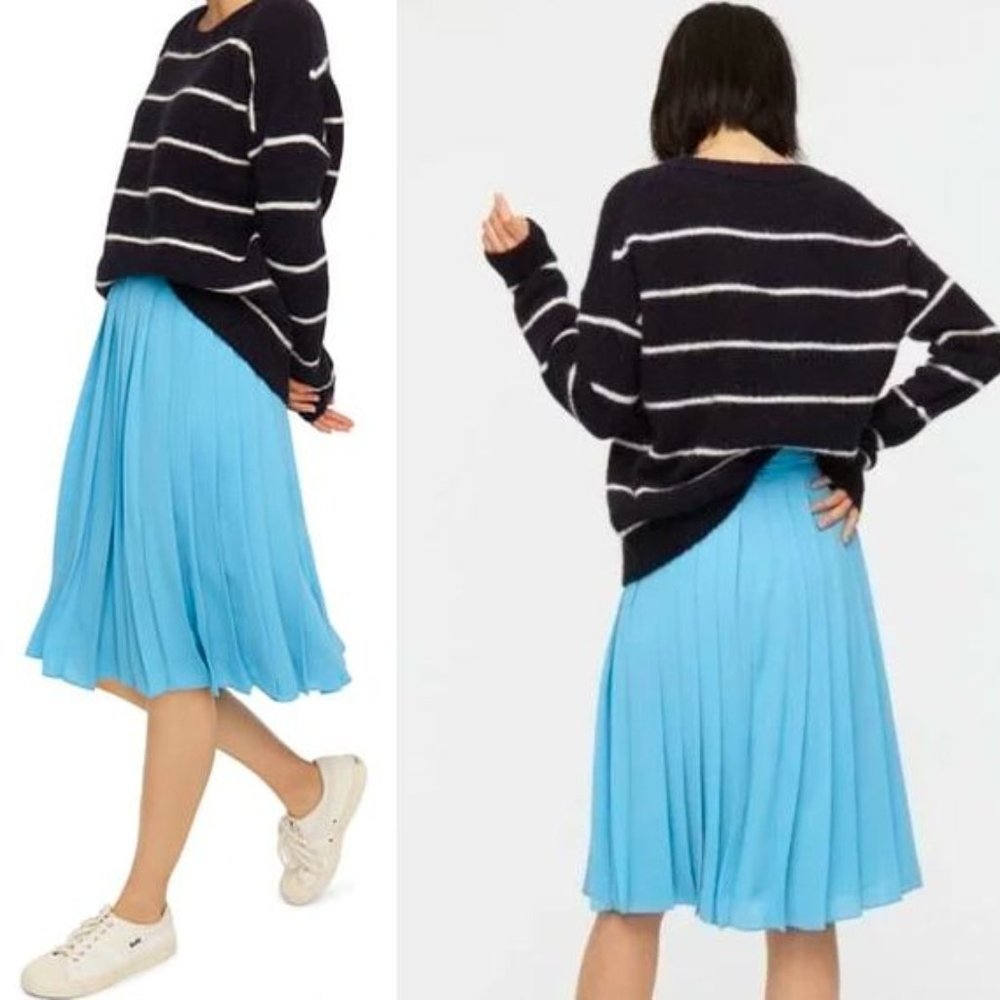 J Crew Skirt Womens 0 Pleated Midi Skirt Light Monaco Blue Lined Flowey Zipper